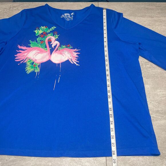 Coral Bay 3X Novelty Christmas Holiday Flamingo Holly Ugly Sweater Comfy V-Neck - Picture 3 of 7